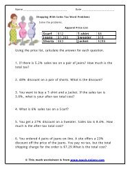 Shopping With Sales Tax Word Problems - Teach-nology