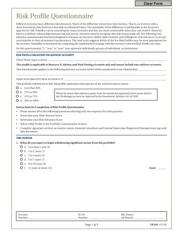 Risk Profile Questionnaire - Uhlmann Price Securities