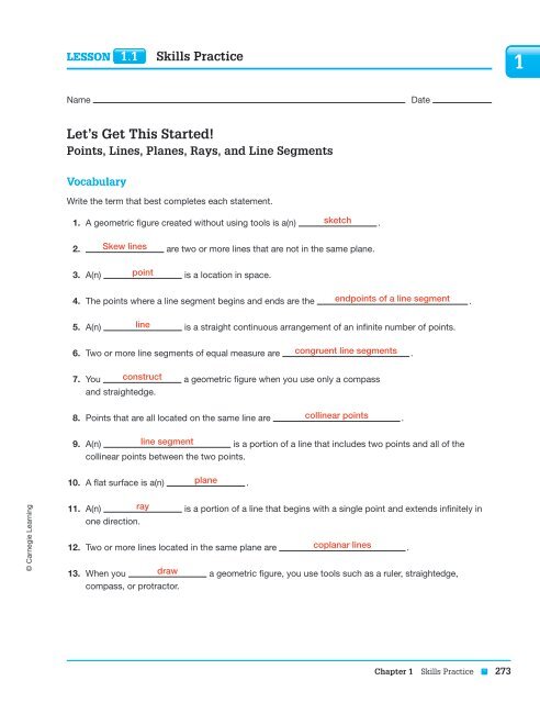 Carnegie Learning Algebra 2 Skill Practice Answers