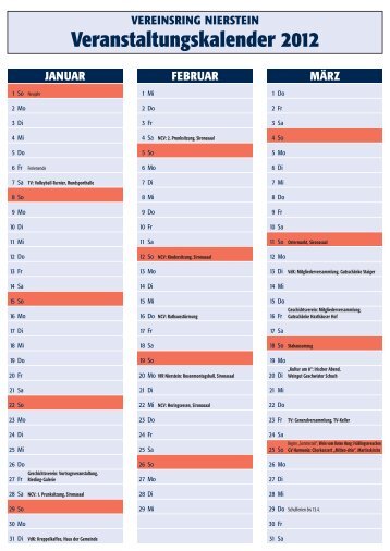 VEREINSRING NIERSTEIN Veranstaltungskalender 2012