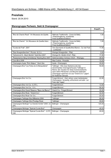 Preisliste - WeinGalerie Essen