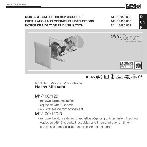 Helios MiniVent M1/100/120 M1/100/120 N - Helios Select Ventilator ...