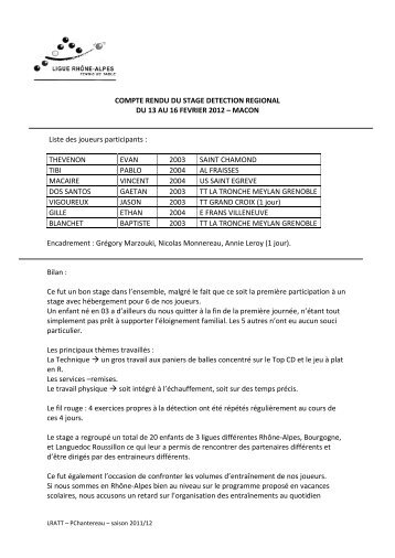 COMPTE RENDU DU STAGE DETECTION REGIONAL DU 13 AU ...