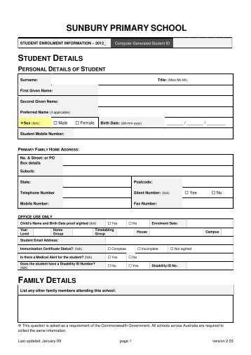 student medical details - Sunbury Primary School