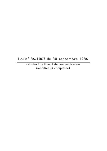 Loi nÂ° 86-1067 du 30 septembre 1986 - Organisation internationale ...