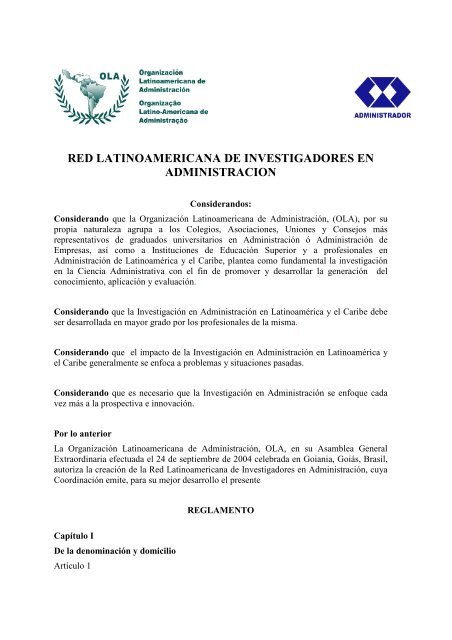 red latinoamericana de investigadores en administracion