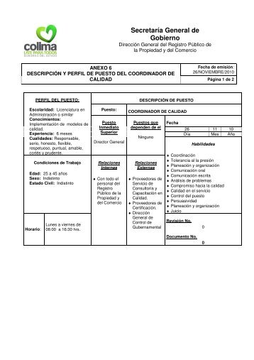 Descripción de puestos coordinador de calidad - Gobierno del ...