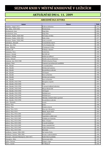 seznam knih v místní knihovně v lužicích aktuální ke dni 6. 11. 2009