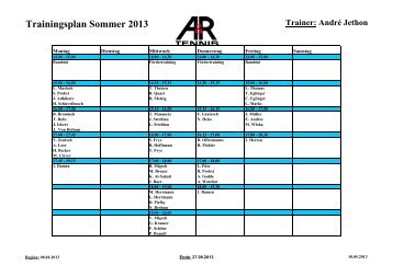 Trainingsplan Sommer 2013 - A & R Tennis