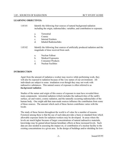 SOURCES OF RADIATION - RCT STUDY GUIDE - NukeWorker.com