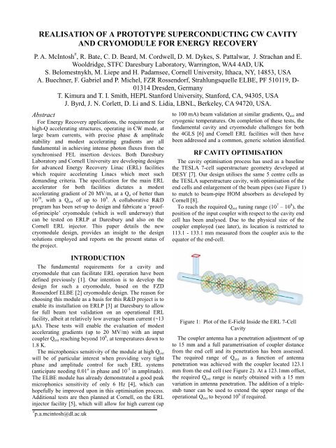 realisation of a prototype superconducting cw cavity ... - ResearchGate