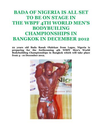 bada of nigeria is all set to be on stage in the wbpf 4th world ... - ABBF