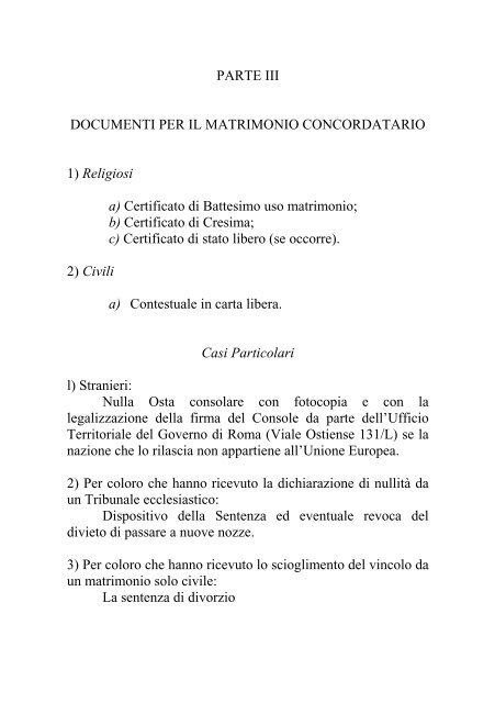 Guida per lo svolgimento della pratica matrimoniale - Diocesi di Roma