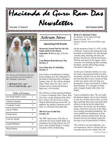 Ashram News Ashram News - Hacienda de Guru Ram Das