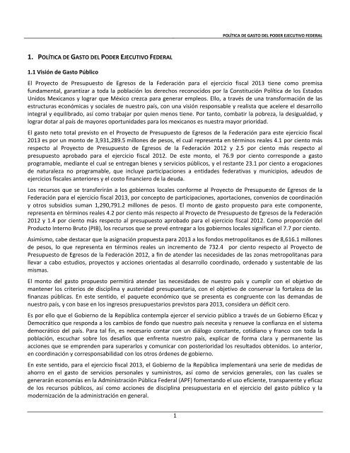 1 1.1 VisiÃ³n de Gasto PÃºblico El Proyecto de Presupuesto de ...