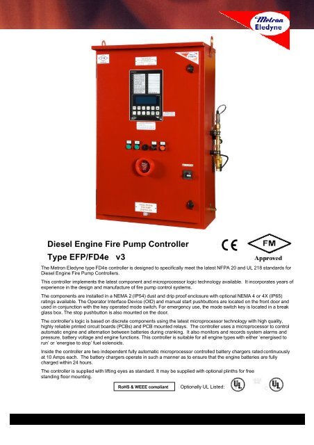 Diesel Engine Fire Pump Controller Type EFP ... - Metron Eledyne