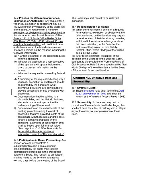 Vermont Access Rules 2012 - - Vermont Division of Fire Safety