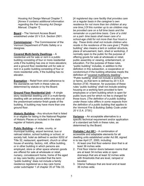 Vermont Access Rules 2012 - - Vermont Division of Fire Safety