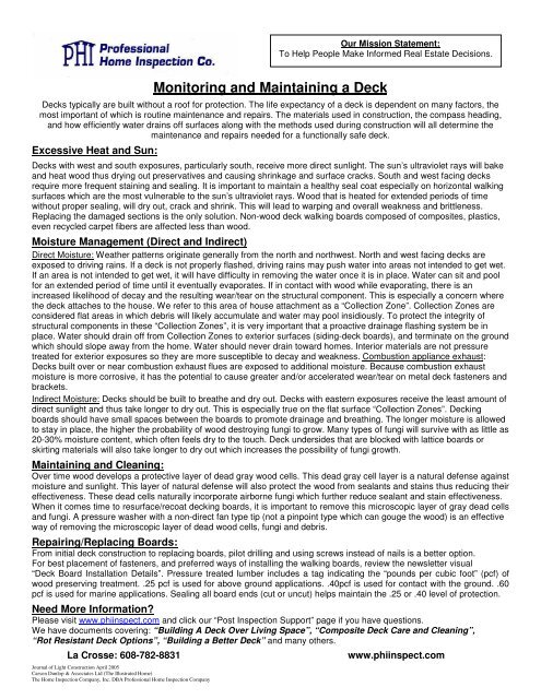 Monitoring and Maintaining a Deck - Professional Home Inspection