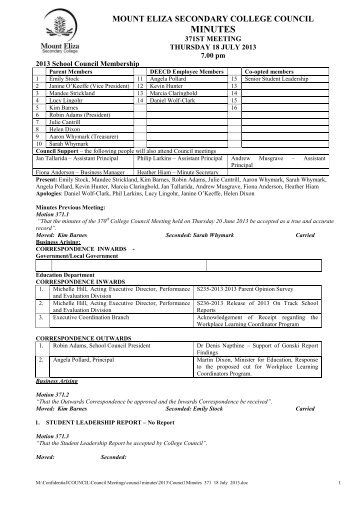 Council Minutes 371 18 July 2013 website - Mount Eliza Secondary ...