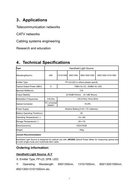 USER MANUAL OLS-100 Optical Light Source - CTC Union ...