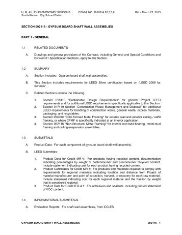 SECTION 092116 - GYPSUM BOARD SHAFT WALL ASSEMBLIES ...