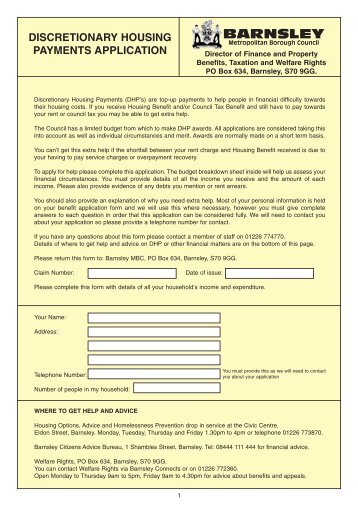 discretionary housing payments application form - Barnsley Council ...