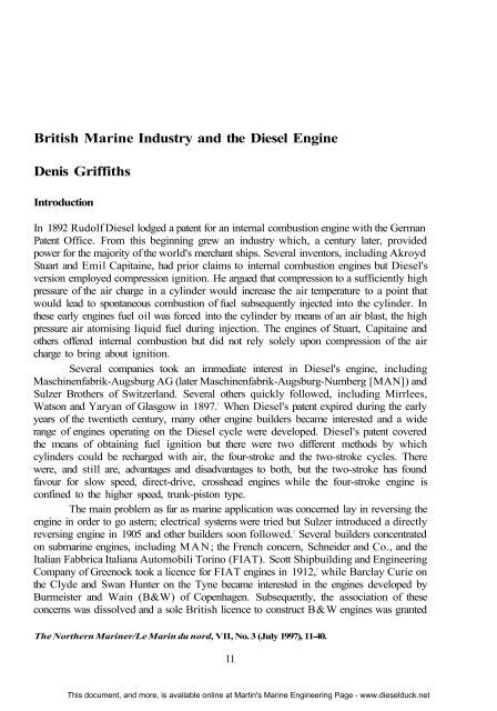 British Marine Industry and the Diesel - Martin's Marine Engineering ...