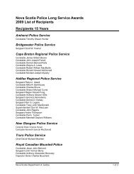 Nova Scotia Police Long Service Awards 2009 List of Recipients ...