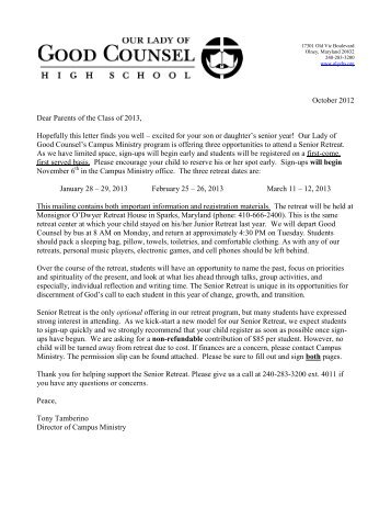 Senior Retreat Permission Form - Our Lady of Good Counsel High ...