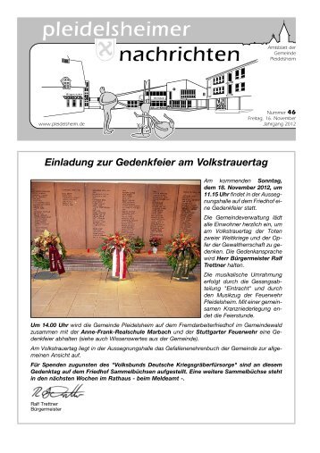 Einladung zur Gedenkfeier am Volkstrauertag - Gemeinde ...
