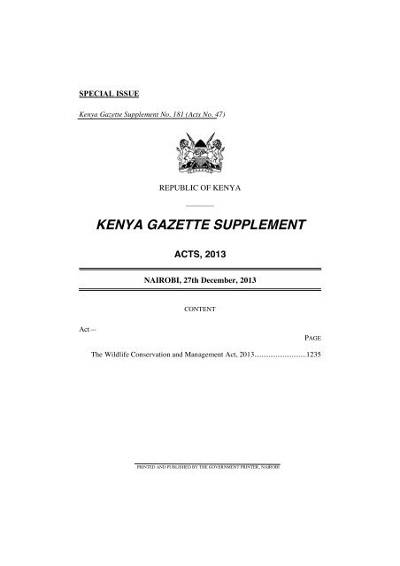 The wildlife conservation and management bill 2013