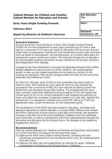 Early Years Single Funding Formula - West Sussex County Council