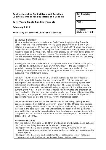 Early Years Single Funding Formula - West Sussex County Council