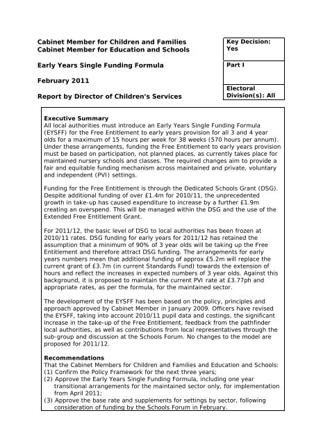 Early Years Single Funding Formula - West Sussex County Council