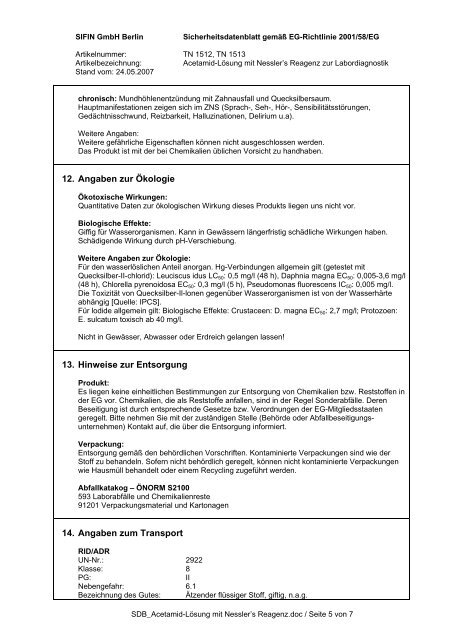 Sicherheitsdatenblatt - SIFIN