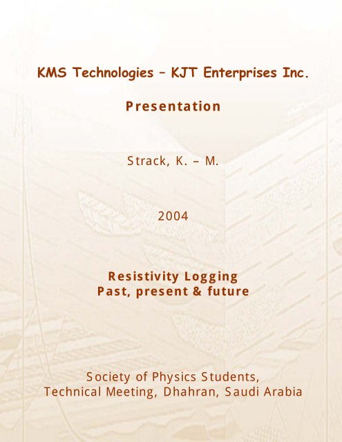 Resistivity Logging Presentation Pdf Kms Technologies