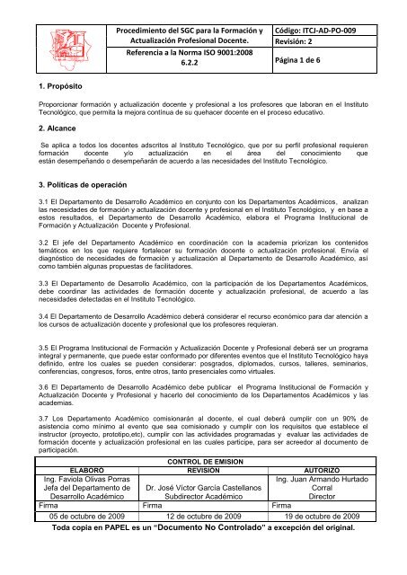 ITCJ-AD-PO-009 PROCEDIMIENTO PARA FORM Y ACT PRO ...