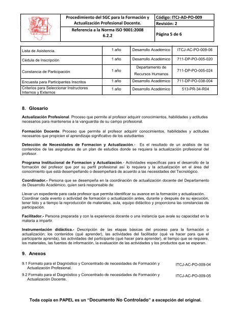 ITCJ-AD-PO-009 PROCEDIMIENTO PARA FORM Y ACT PRO ...