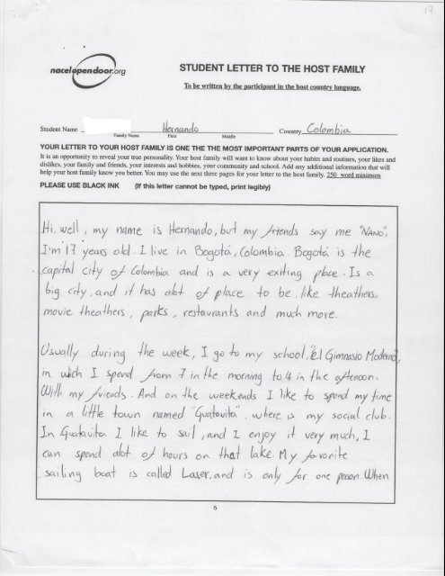 Ni Tli Org Student Letter To The Host Nacel Open Door