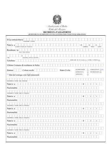 Richiesta rilascio passaporto - Ambasciata d'Italia a Citta del Messico