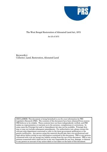 The West Bengal Restoration of Alienated Land Act ... - CommonLII