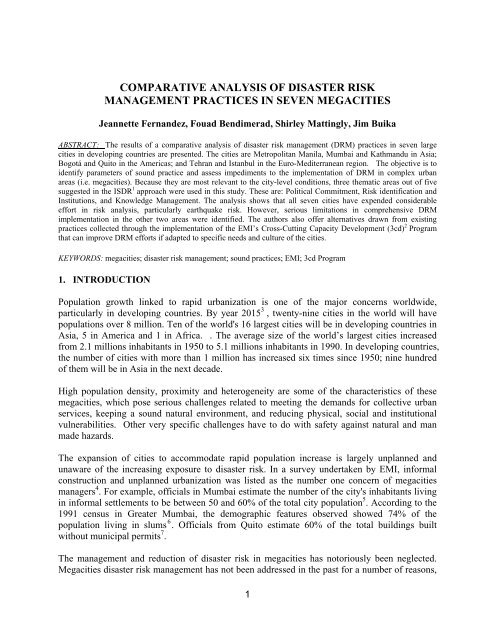 A comparative analysis of Disaster Risk management Practices in ...