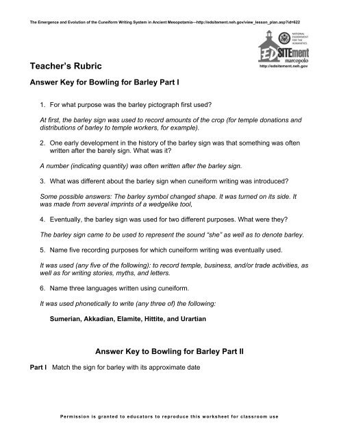 Teacher's Rubric - EDSITEment