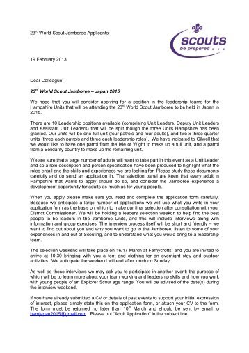 Applicants letter - Hampshire County Scouts