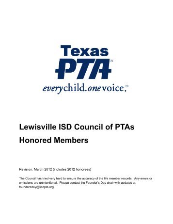 Lewisville ISD Council of PTAs Honored Members