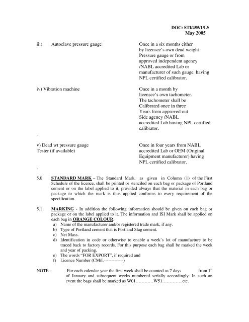 DOC: STI/455/1/LS May 2005 SCHEME OF TESTING AND ... - BIS