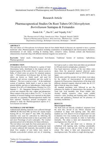 pharmacognostical studies on root tubers of chlorophytum ...