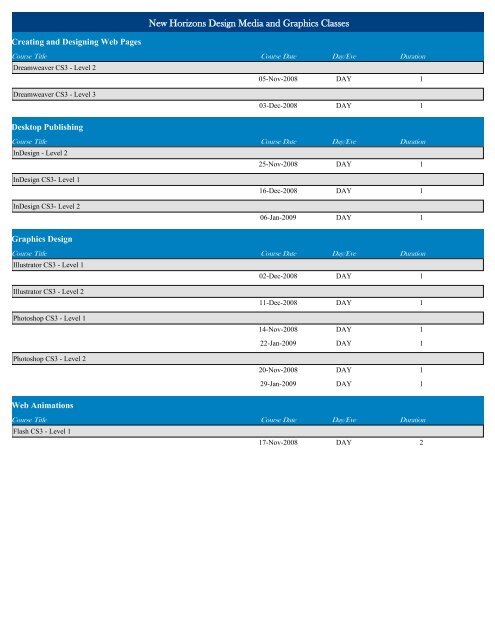 New Horizons Desktop Applications Classes