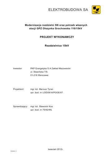 projekt wykonawczy âRozdzielnica 15 kV" (pdf 10 ... - PKP Energetyka